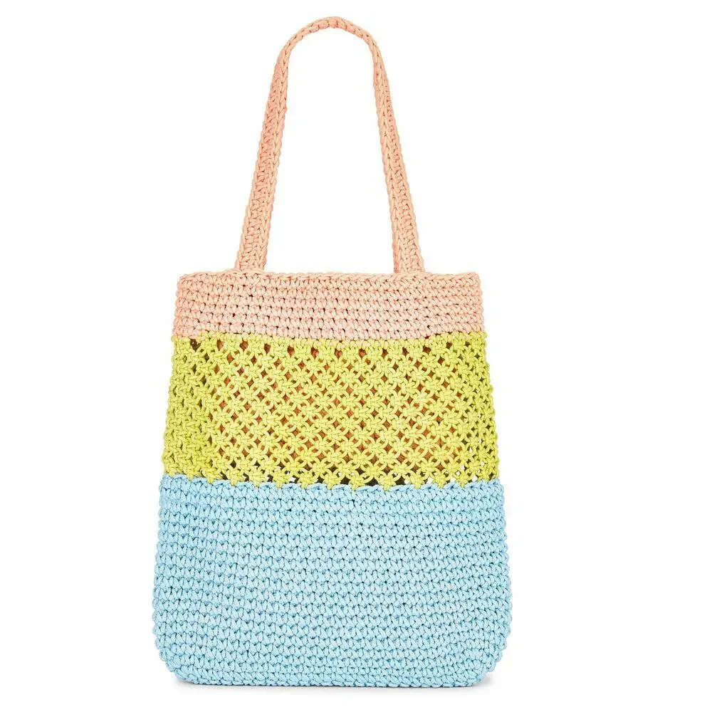 Lele Sadoughi Pastel Colors Crochet Summer Tote Bag Gold Logo NEW
